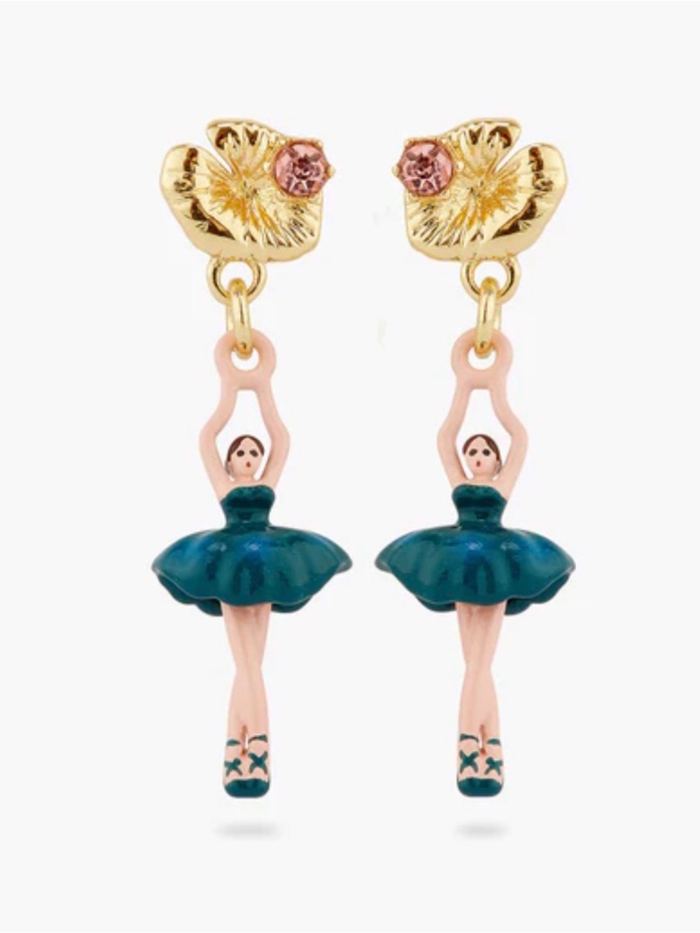 Les Néréides Paris ballerina clip-on earrings water lily ballet  new